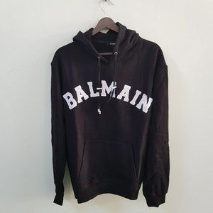 Balmain Black Hoodie With Logo Embroidered